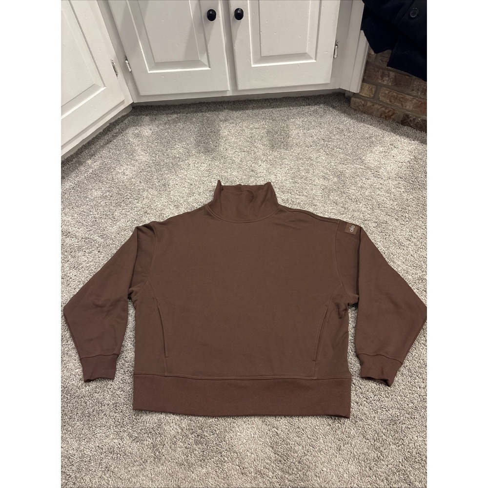 Alo Yoga Haze Mock Neck Pullover Athletic Brown W3845R Women's Medium NWOT RARE